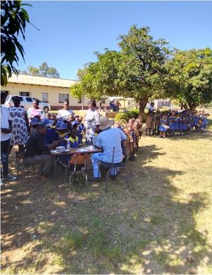 A health worker administers the nOPV2 vaccine at Research Primary School in Kadoma, showcasing the impact of well-coordinated community engagement and information dissemination.