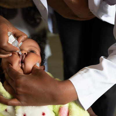 Baby Beza Bezabih 9 month gets polio vaccine at Gebrekirstos Health Center in Shebedino
