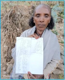 Hinto Hailu, a women development group leader, proudly displays a handwritten list of children under 10 from her village. She plays a key role in organizing and tracking vaccination efforts to ensure that every child in her community is protected from preventable diseases.